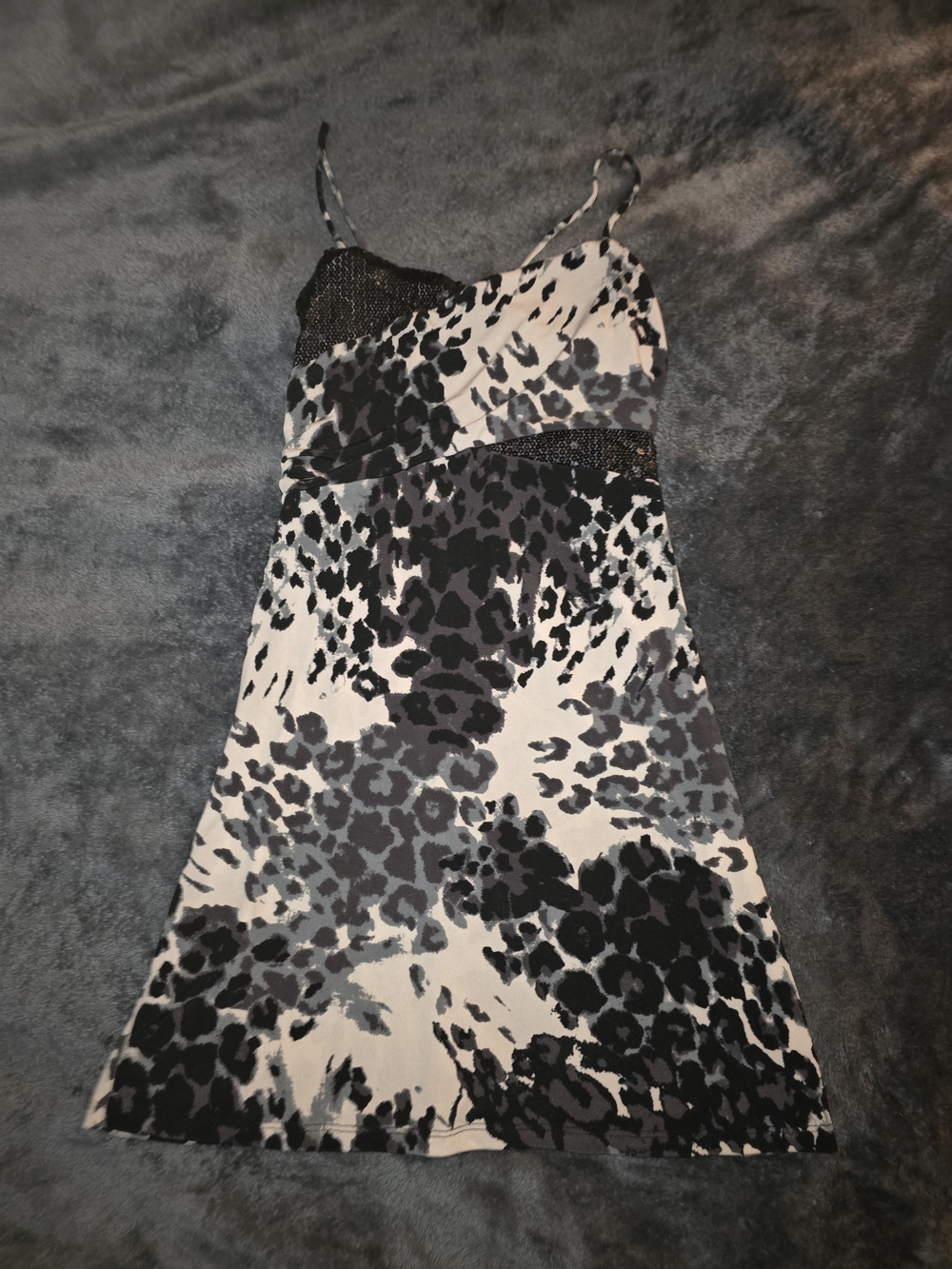 Animal Print Slip Mini Dress in Black & Gray